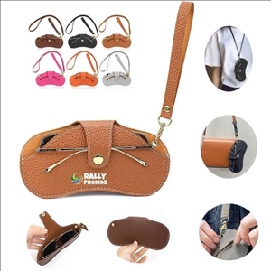 Portable Soft PU Leather Sunglasses Case With Strap